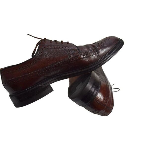 Men's Vintage Easy Flex Brown Leather Oxford Wingtip Lace-Up 9.5D - Picture 5 of 10